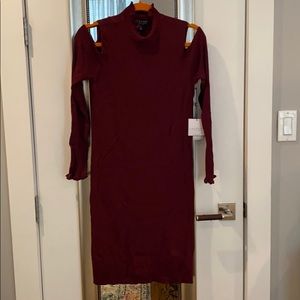 maroon dress with shoulder cutouts